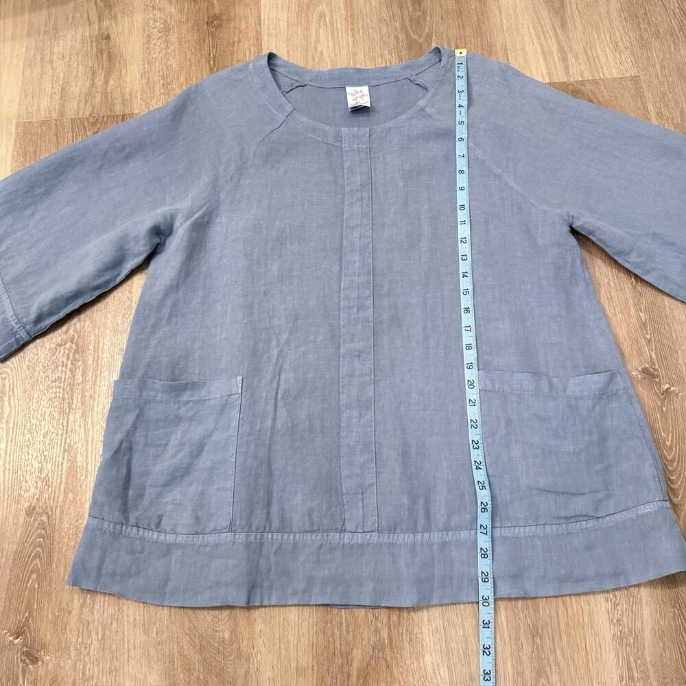 Match Point Tunic Top Blue Linen 3/4 Sleeve Scoop Neck L Lagenlook Oversized - Picture 9 of 11